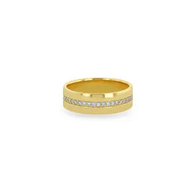 14k Pavé Diamond Line Wide Flat Band