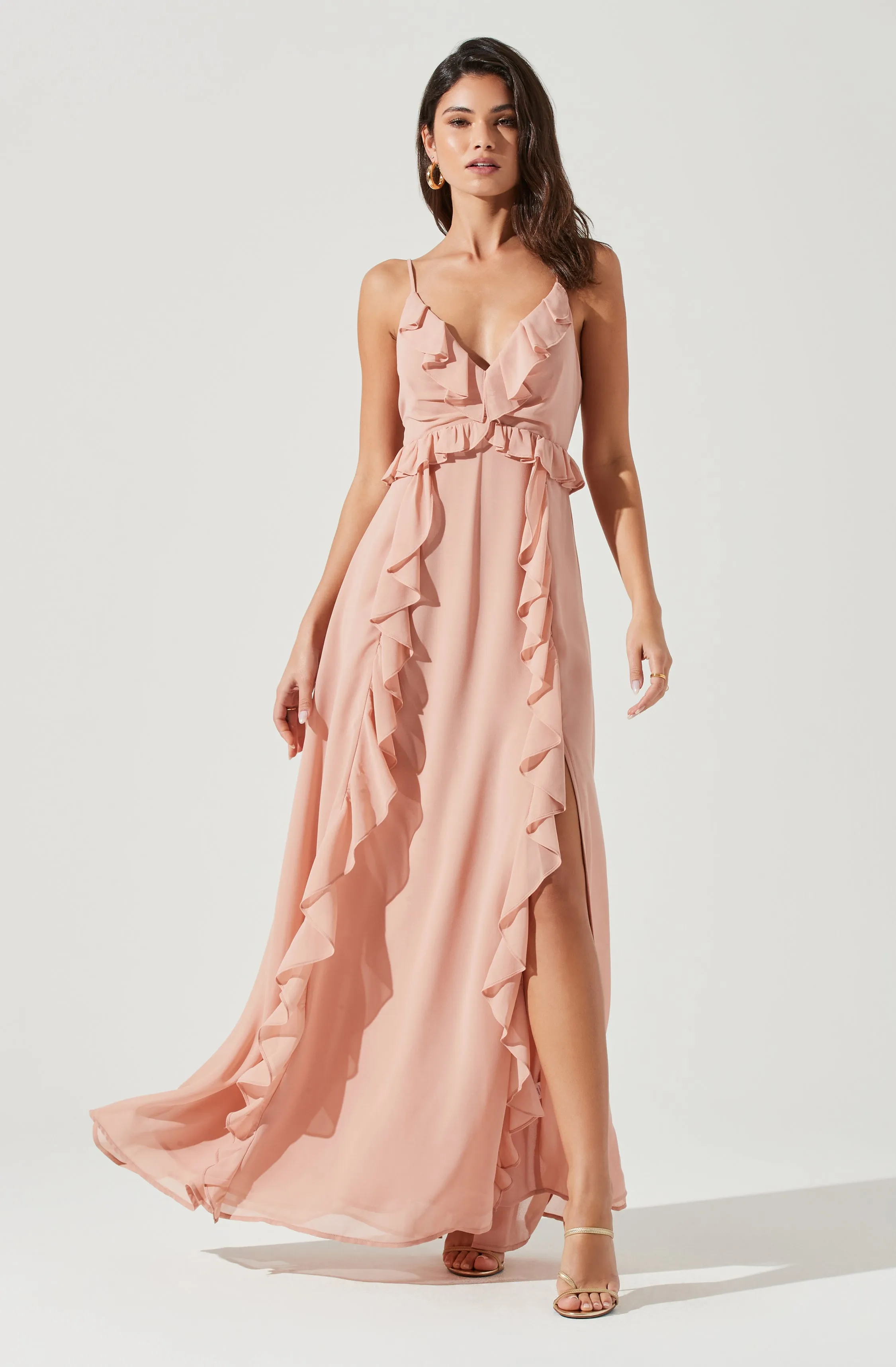 Adoria Ruffle Side Slit Maxi Dress