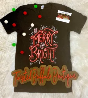 {ALL IS MERRY   BRIGHT} Retro Char-Black V-Neck Tee