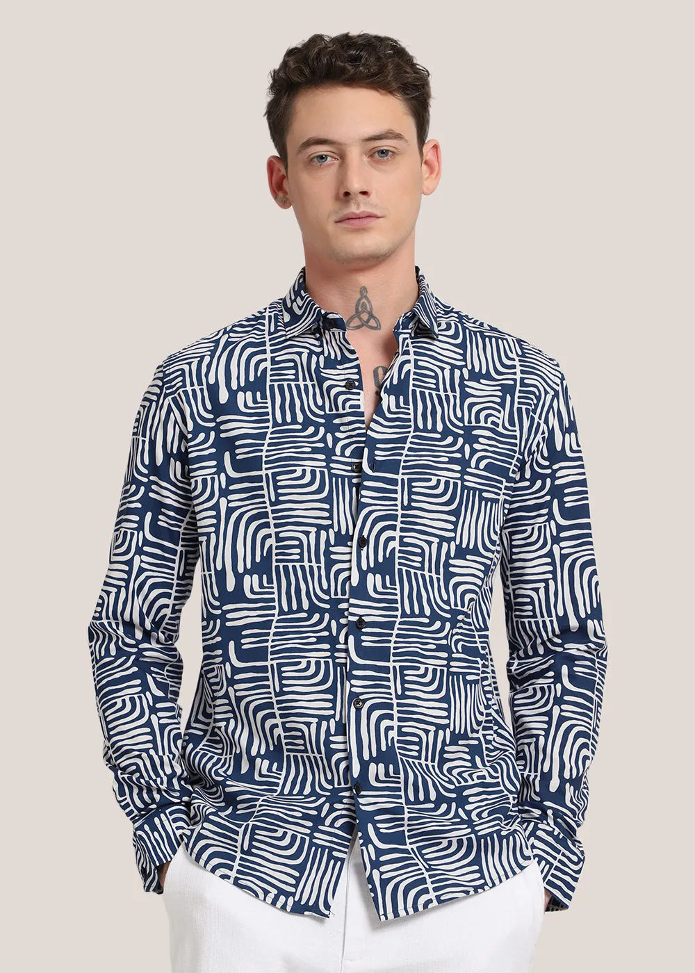 Art Deco Blue Printed Shirt