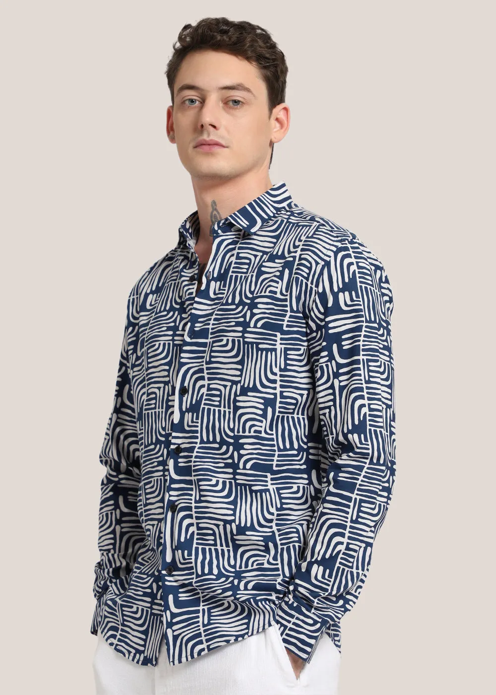 Art Deco Blue Printed Shirt