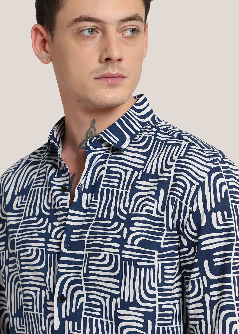 Art Deco Blue Printed Shirt