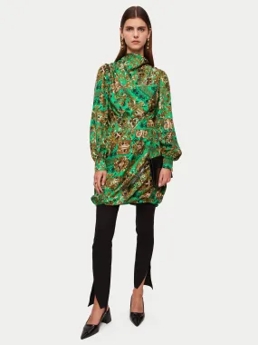 Baroque Arms Silk Mini Dress | Green