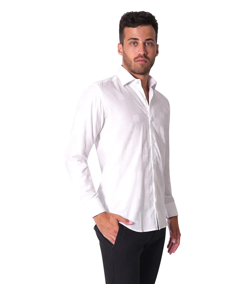 Bertigo Shirt | Mikey-05 White Blocks Design Jacquard