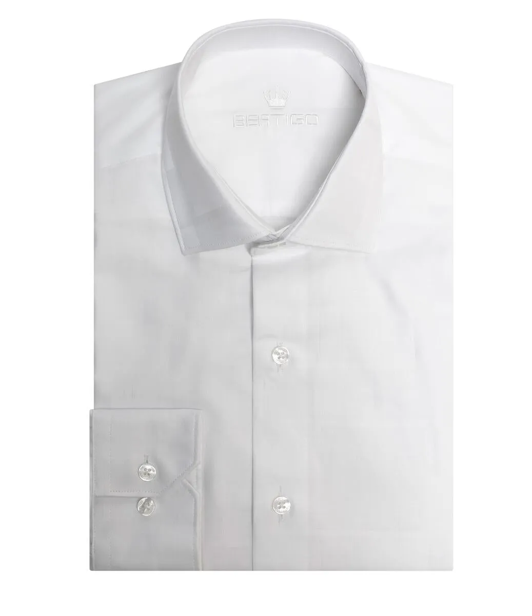 Bertigo Shirt | Mikey-05 White Blocks Design Jacquard