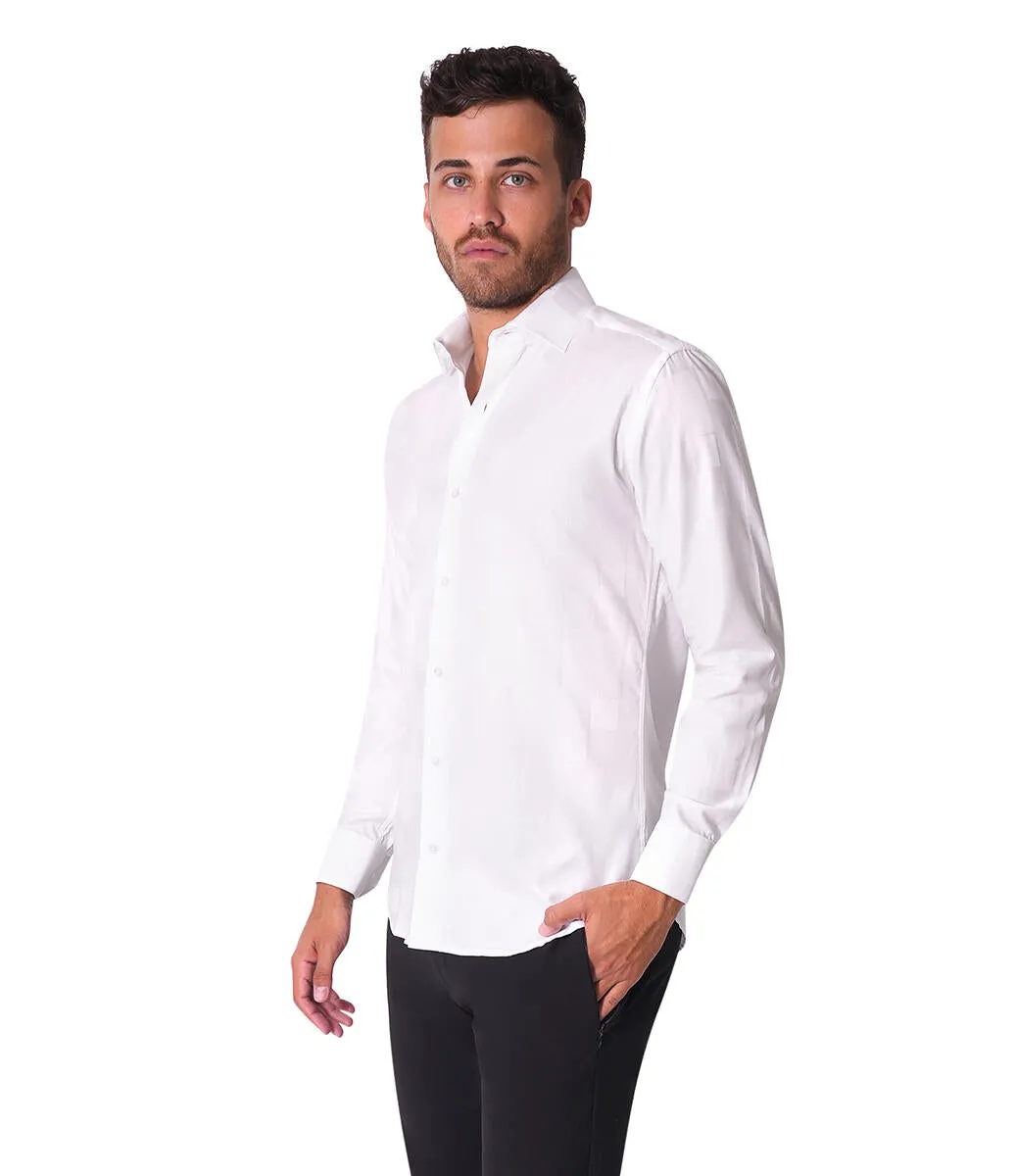 Bertigo Shirt | Mikey-05 White Blocks Design Jacquard