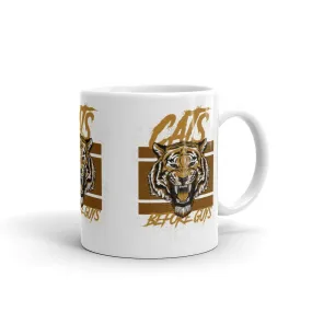 Big Coffee Mug With Tiger Print / Ceramic Mug With Quote 'Cats Before Guys'