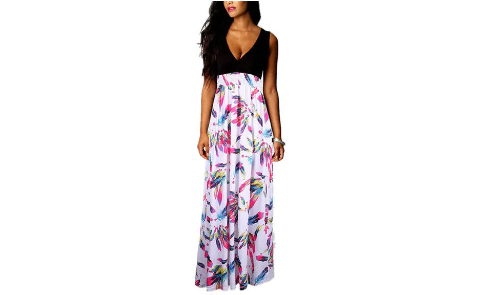 Blaze of Flowers Sleeveless Maxi Dress