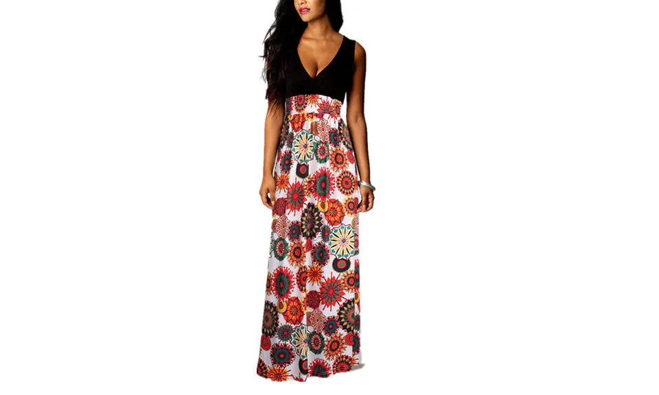 Blaze of Flowers Sleeveless Maxi Dress