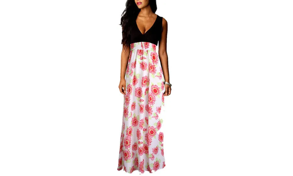 Blaze of Flowers Sleeveless Maxi Dress