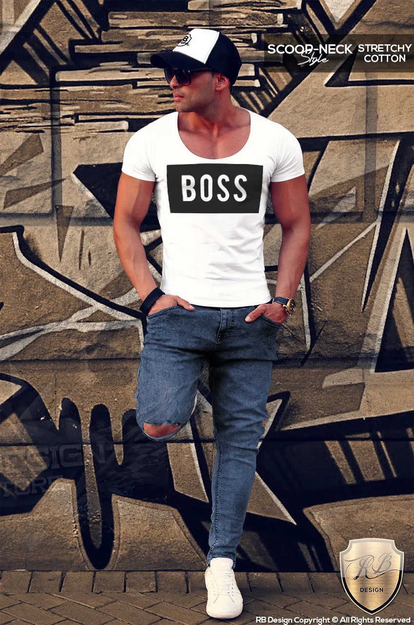 BOSS Men's White T-shirt Wording Fitness Gym Tank Top MD024