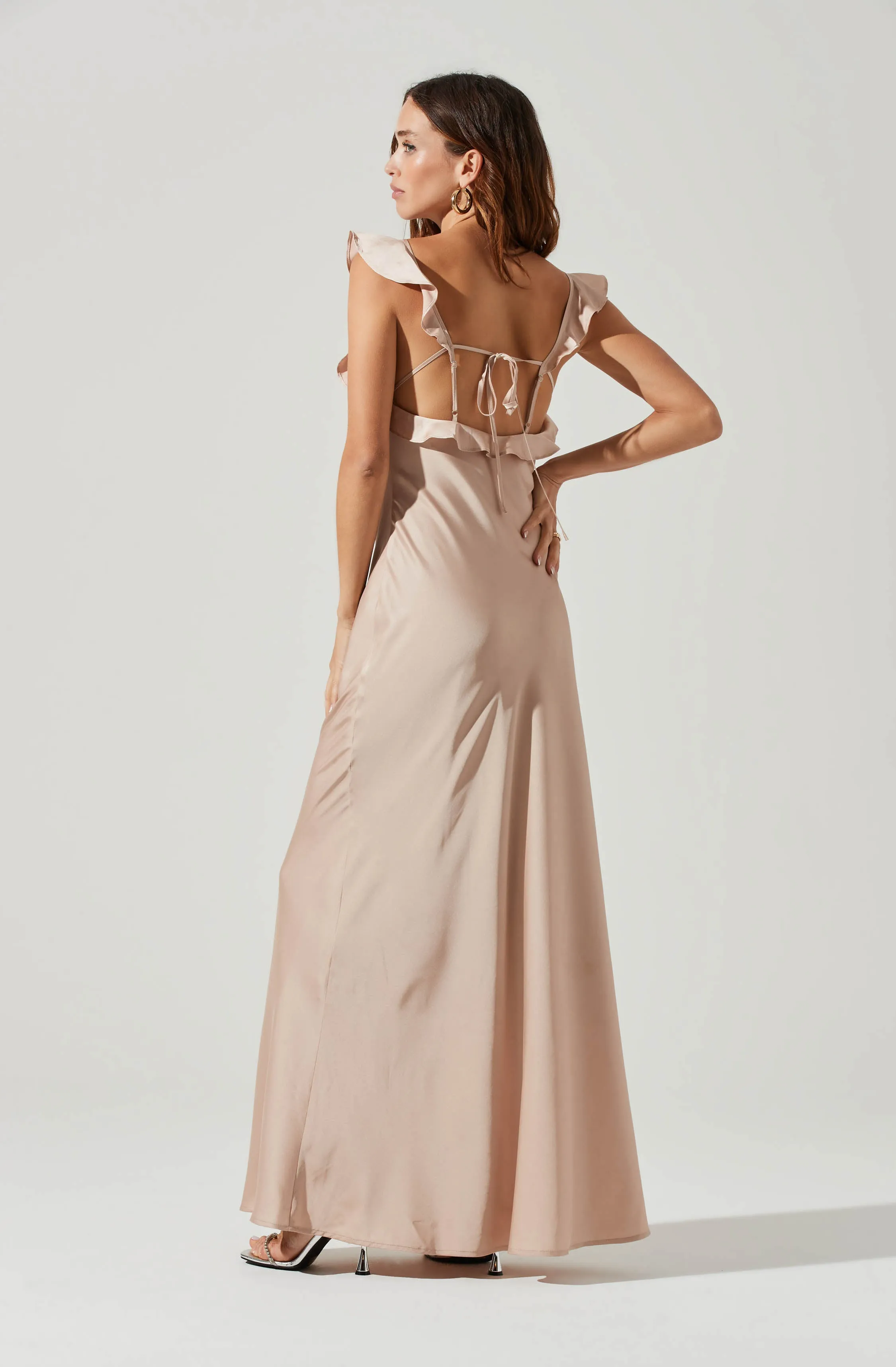 Bryna Ruffle Strap Satin Maxi Dress