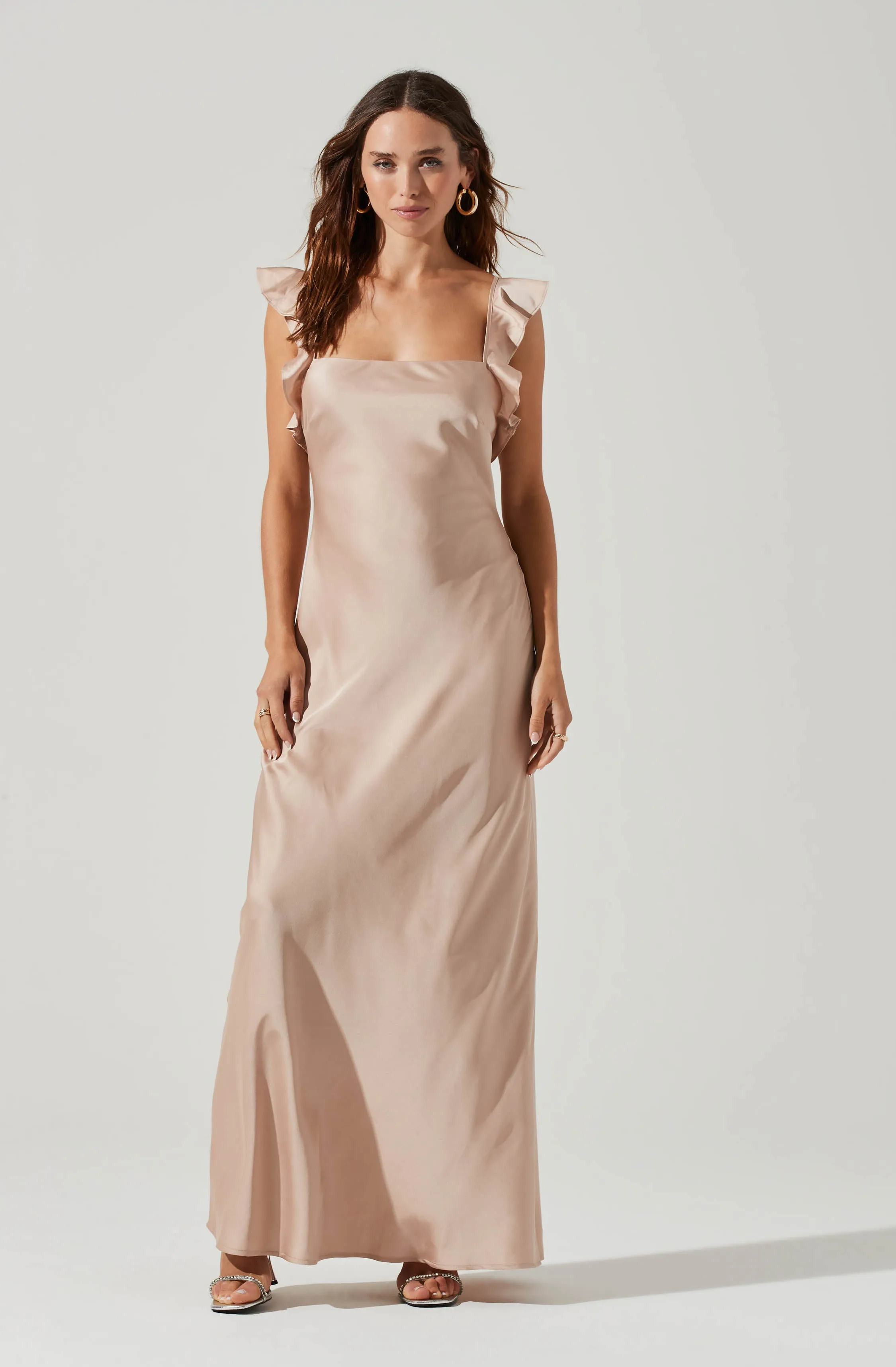 Bryna Ruffle Strap Satin Maxi Dress