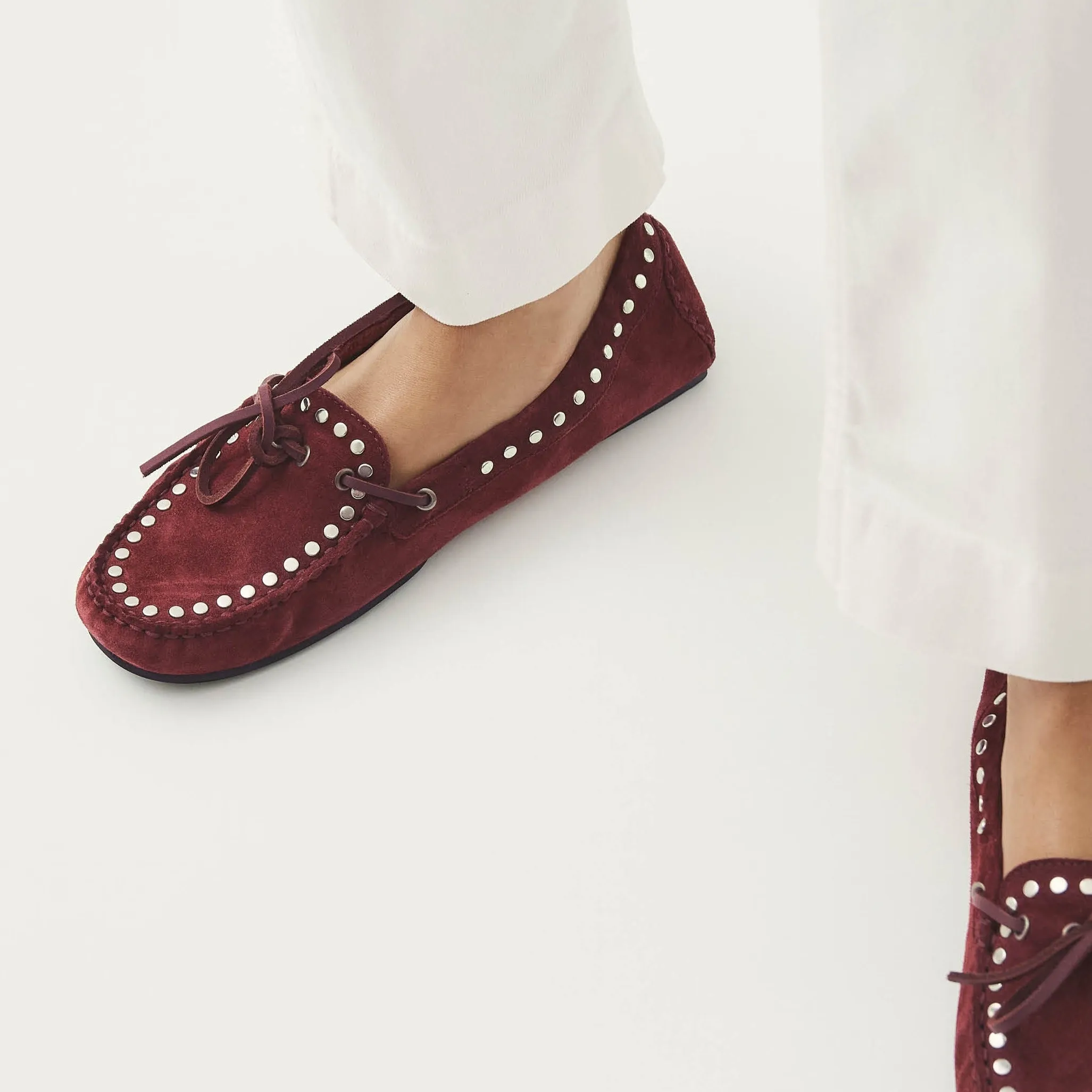 Calla Suede Studs Burgundy Leather Loafers