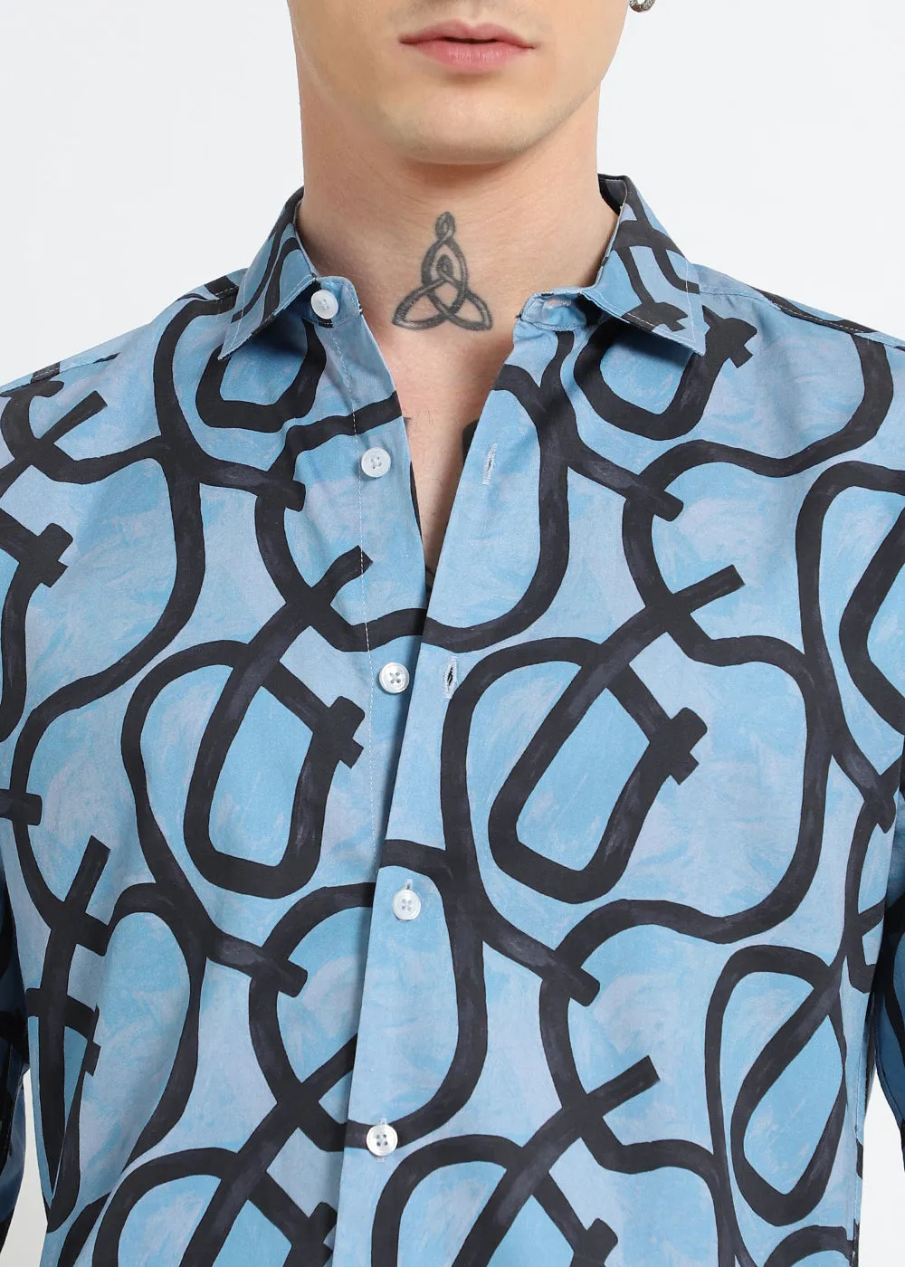 Contour Lines Blue Printed Shirt