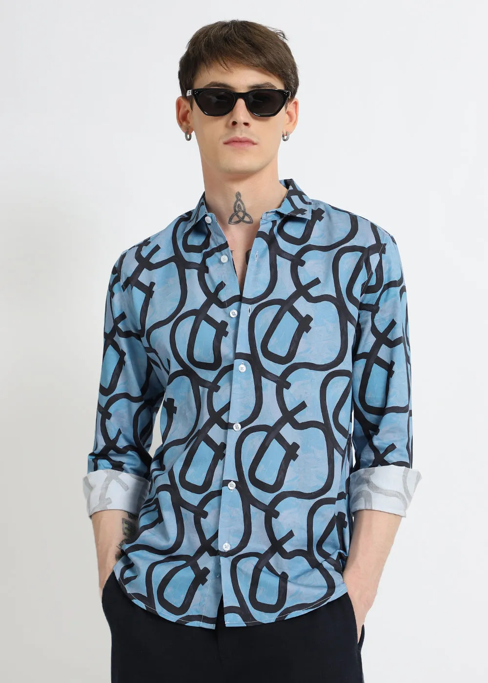 Contour Lines Blue Printed Shirt