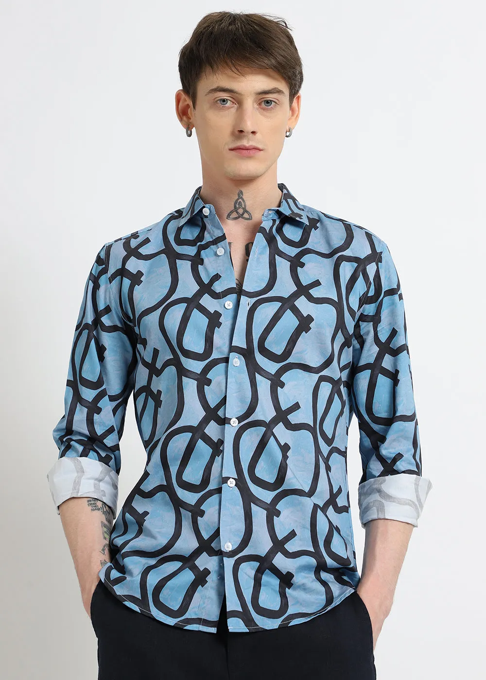 Contour Lines Blue Printed Shirt