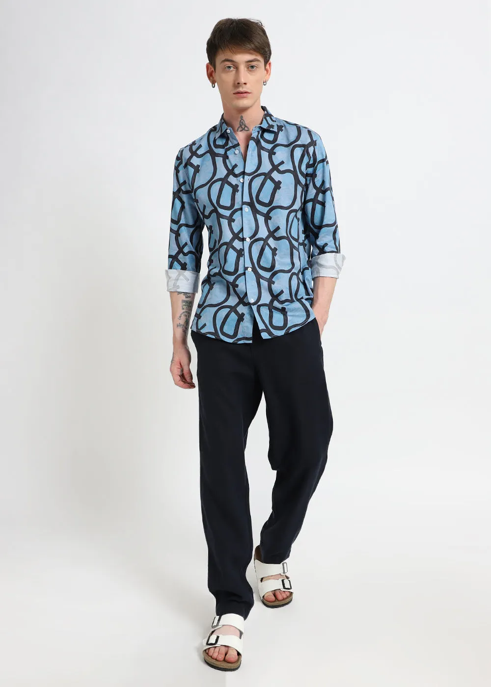 Contour Lines Blue Printed Shirt