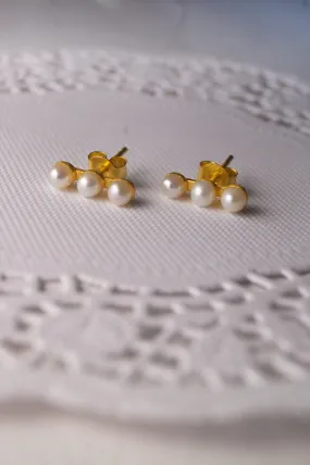 Dainty Pearl Station Sterling Silver Stud Earrings