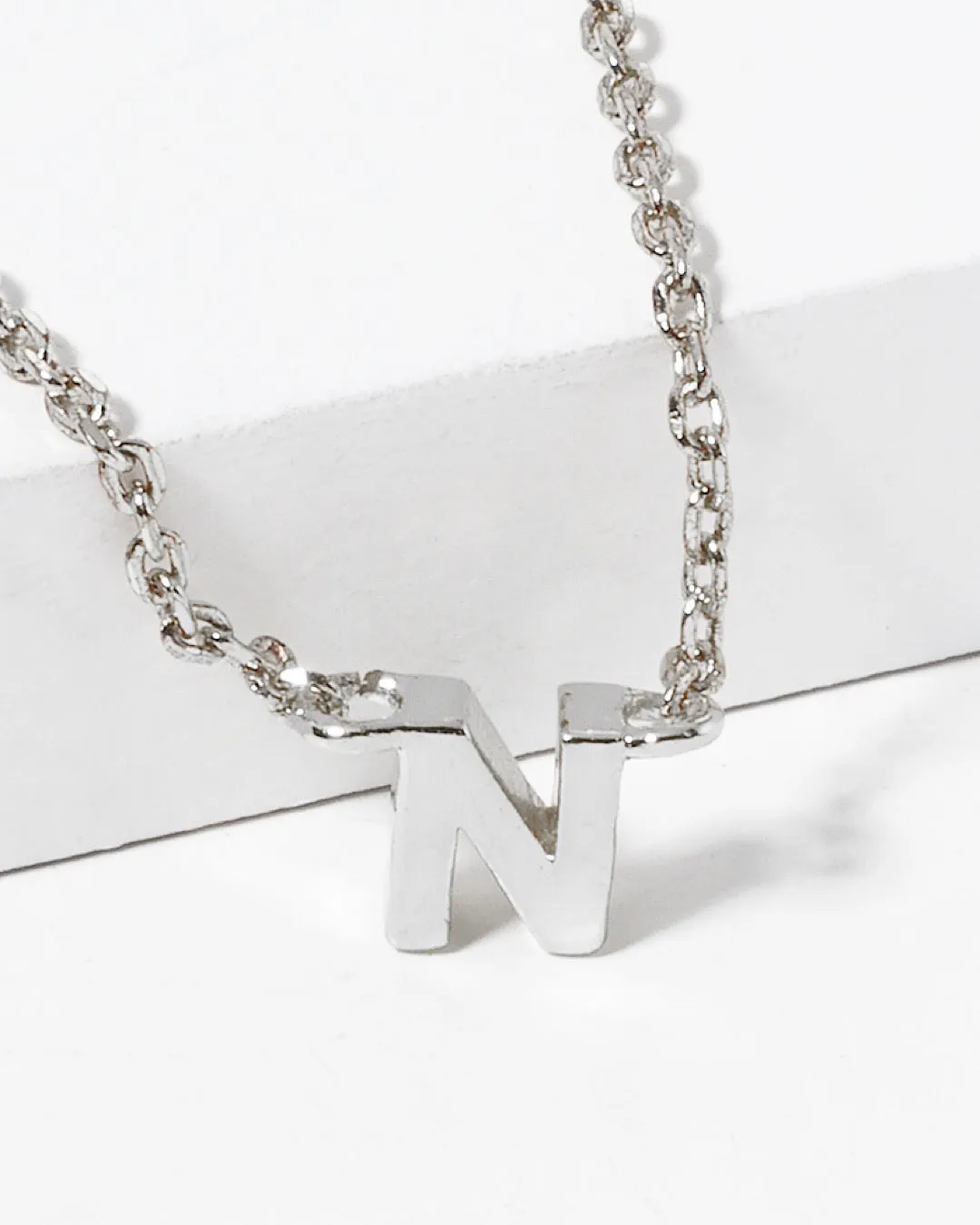 Dainty White Gold Initial Necklace - Pick Your Initial