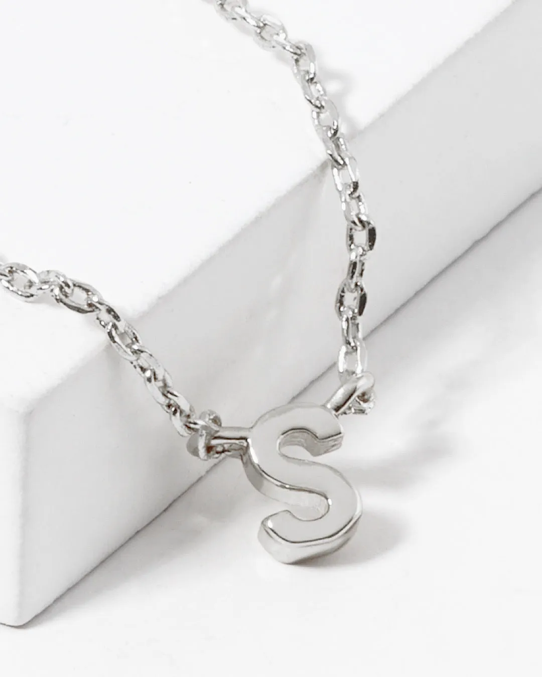 Dainty White Gold Initial Necklace - Pick Your Initial