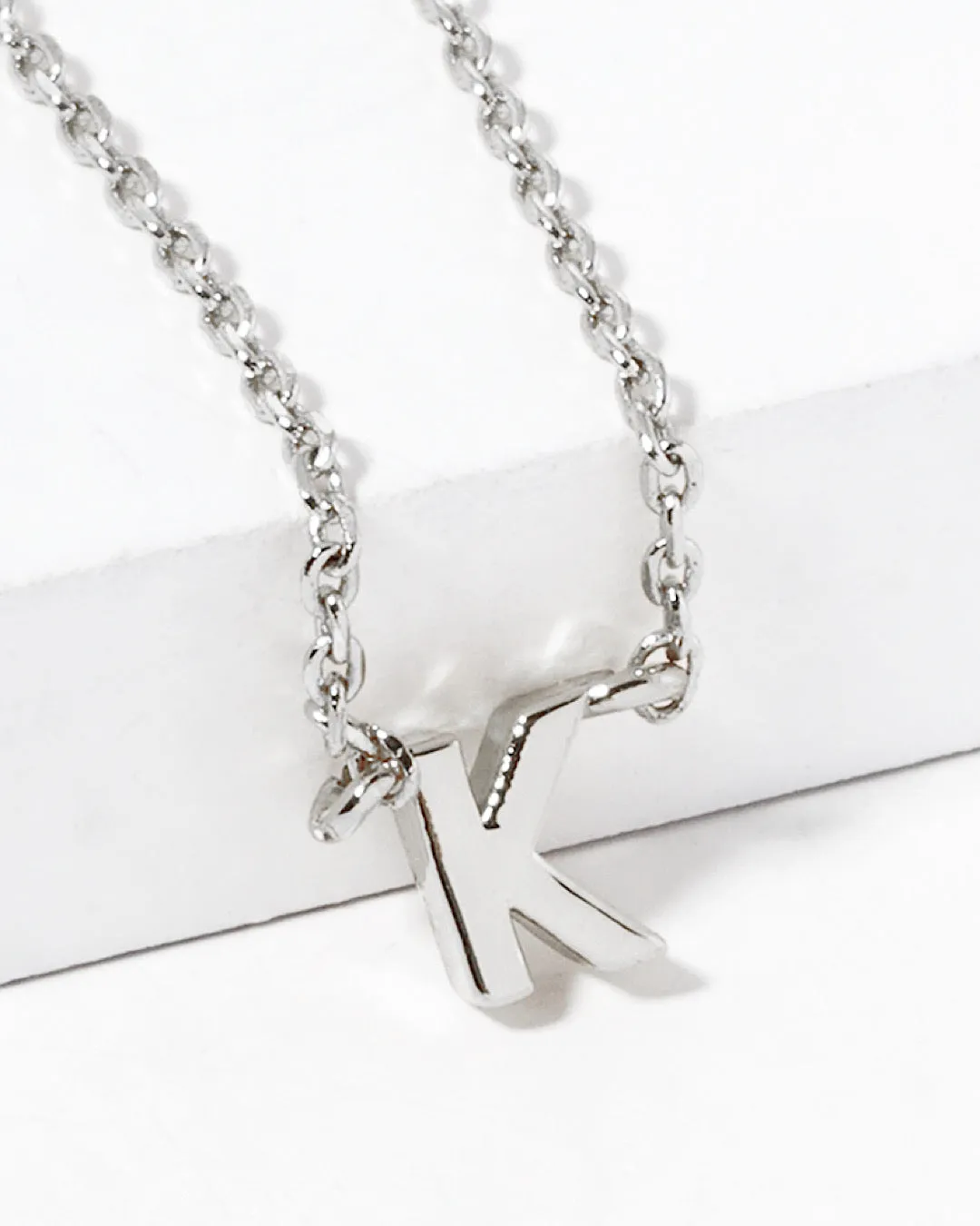 Dainty White Gold Initial Necklace - Pick Your Initial