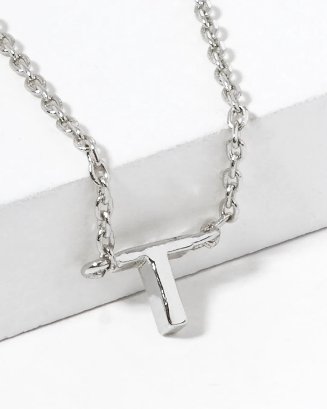 Dainty White Gold Initial Necklace - Pick Your Initial