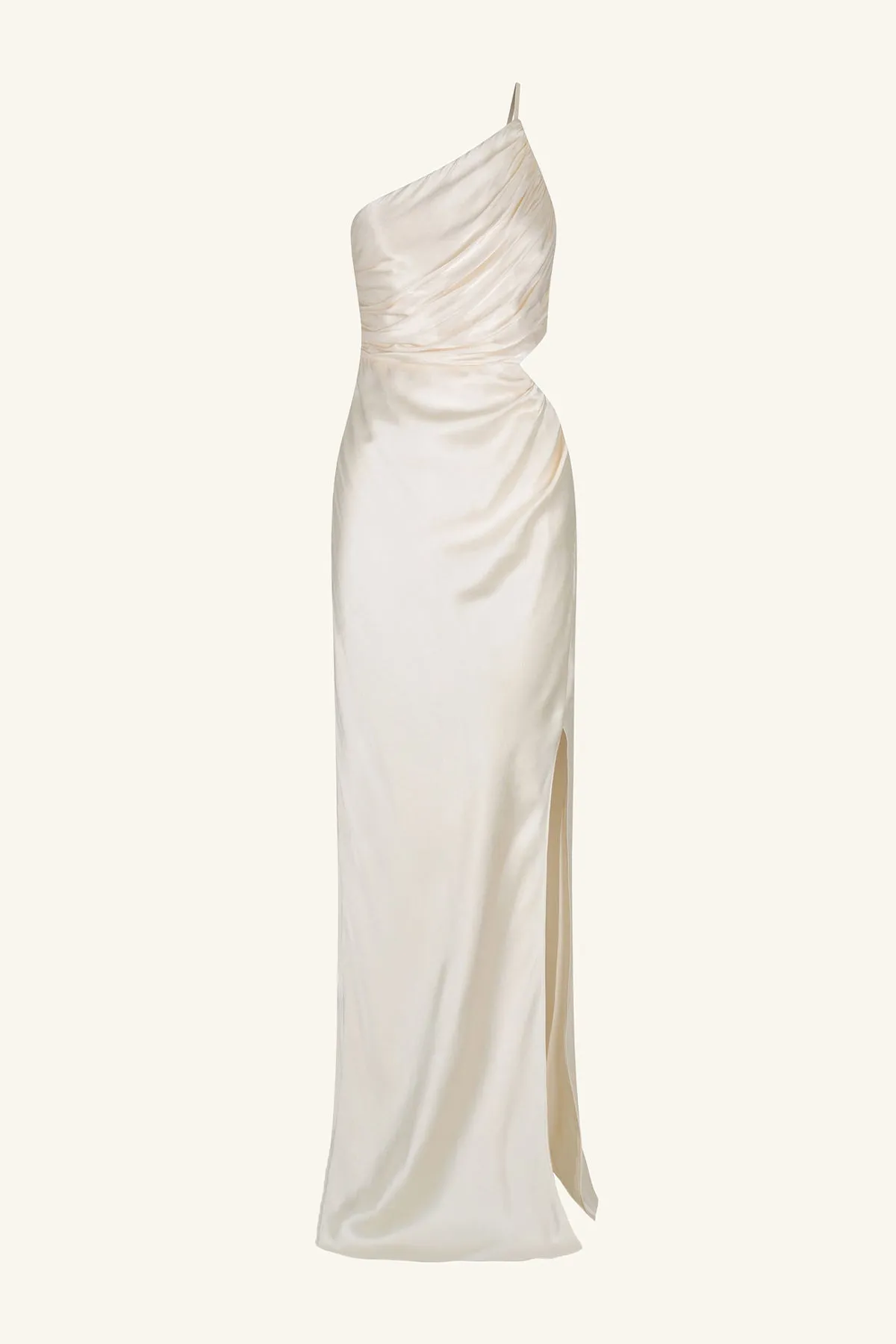 LA LUNE ASYMMETRICAL GATHERED MAXI DRESS - CREAM