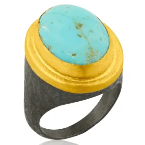 Lika Behar Pompei Ring in 24K Gold & Oxidized Silver with Kingman Turquoise