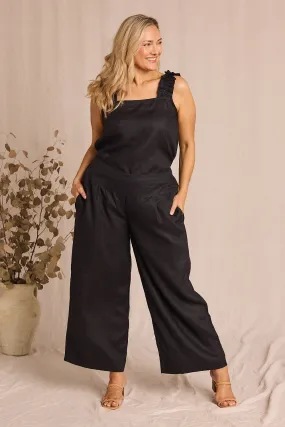 Liliana Wide Leg Linen Pant in Black