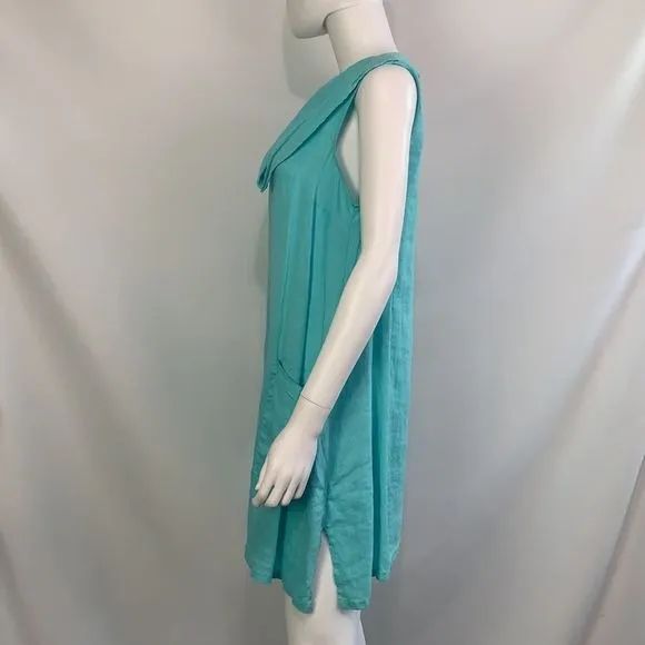 MatchPoint NWT aqua linen drape neck dress