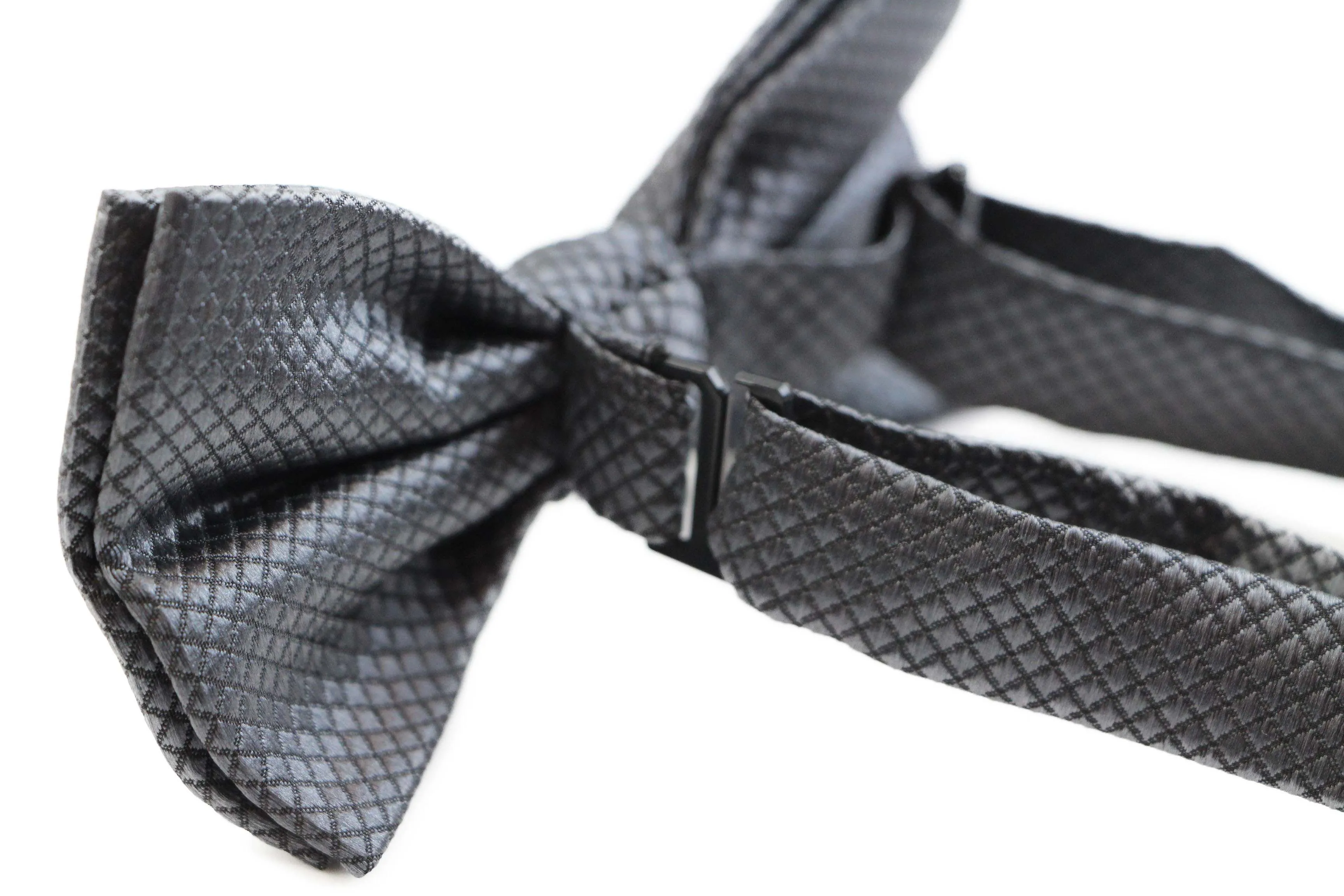 Mens Gunmetal Plain Coloured Large Patterned Checkered Bow Tie