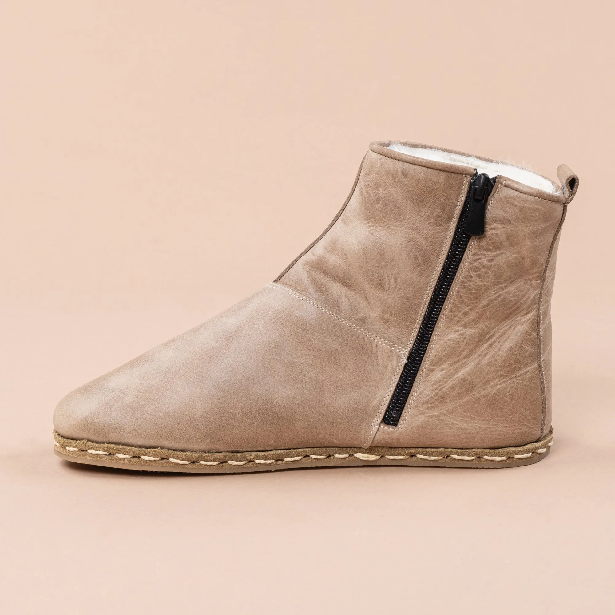 Men's Tan Barefoot Boots with Fur