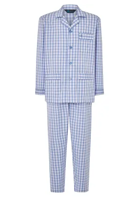 Pijama Hombre Largo Solapa Popelín Cuadros - Azul 2983_33