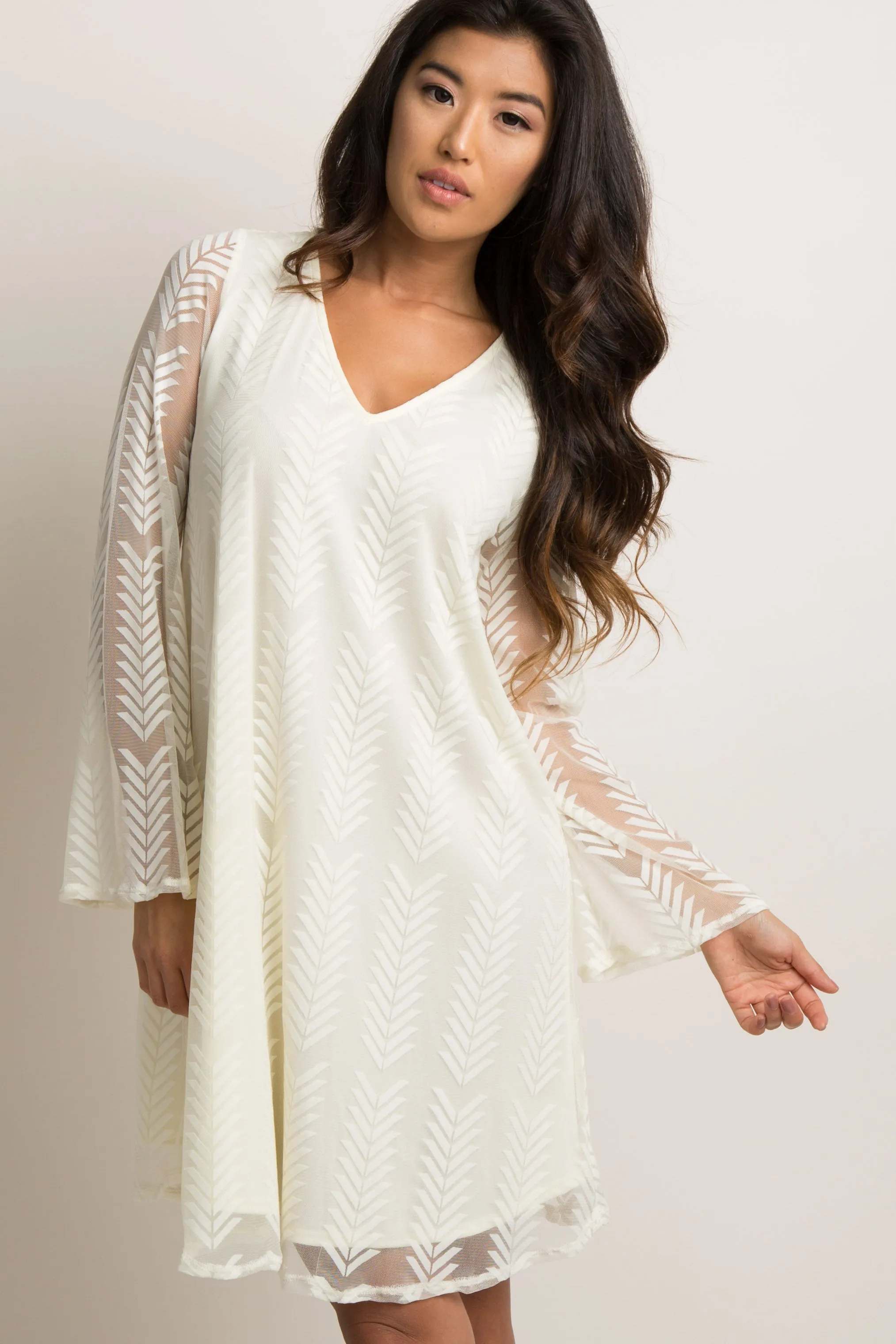 PinkBlush Ivory Chevron Mesh Overlay Dress