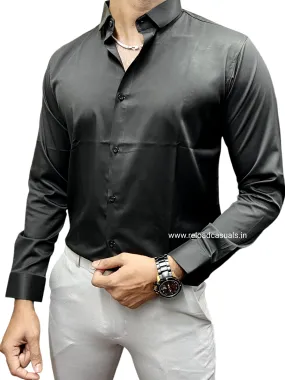 Plain Satin Shirt  - Black