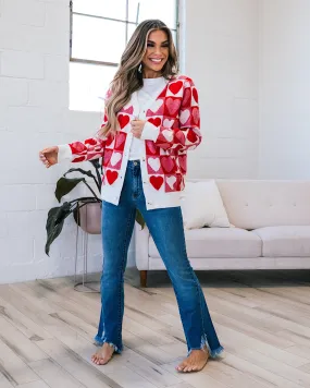 Red and Ivory Checkered Heart Cardigan FINAL SALE