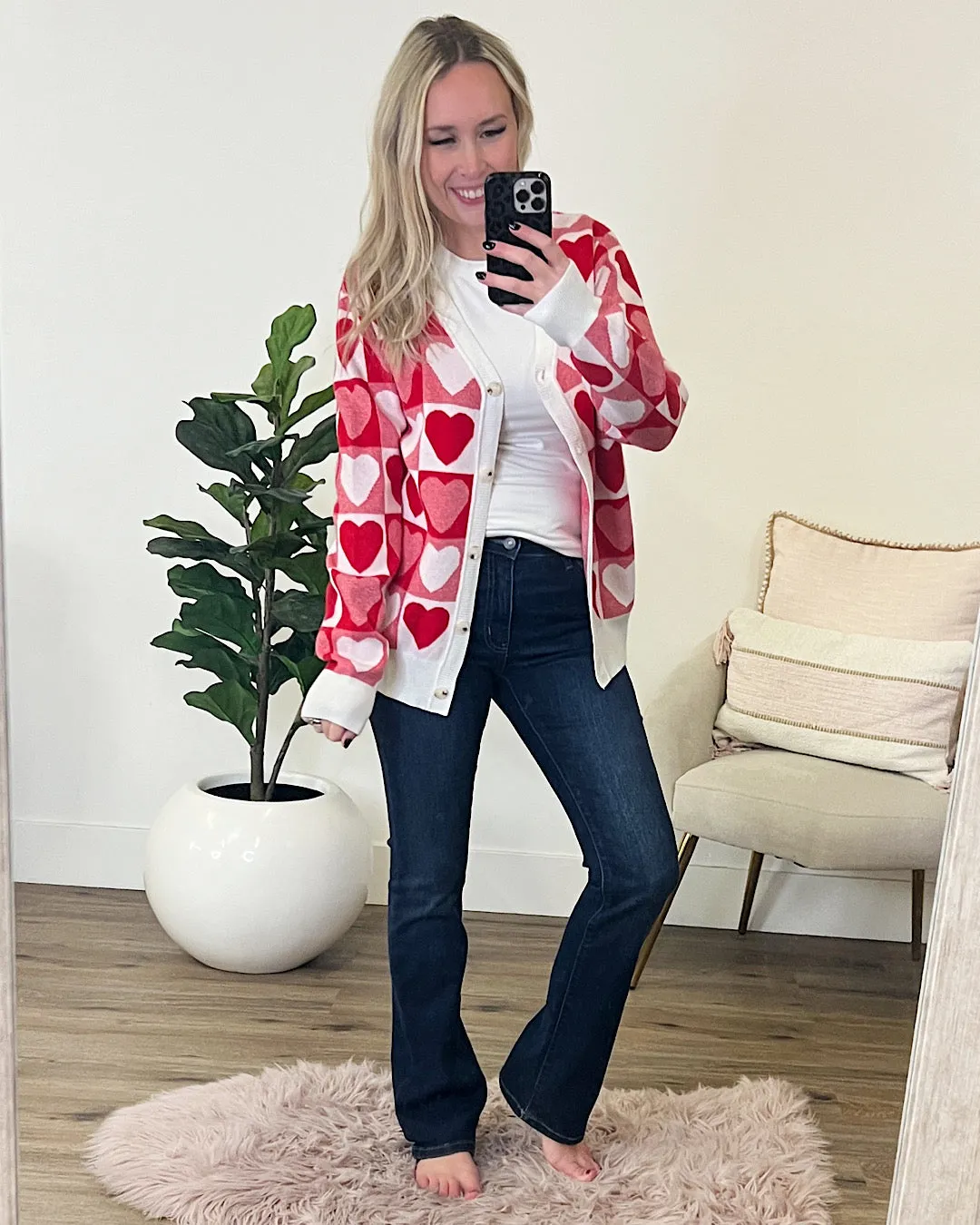 Red and Ivory Checkered Heart Cardigan FINAL SALE