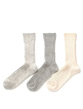 Rototo Organic Daily 3 Pack Ribbed Ecru / Gray