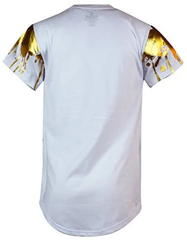 SCREENSHOTBRAND MENS HIPSTER HIP-HOP PREMIUN TEES - STYLISH LONGLINE LATEST FASHION PRINT T-SHIRTS GOLD FOIL MD - WHITE - SMALL