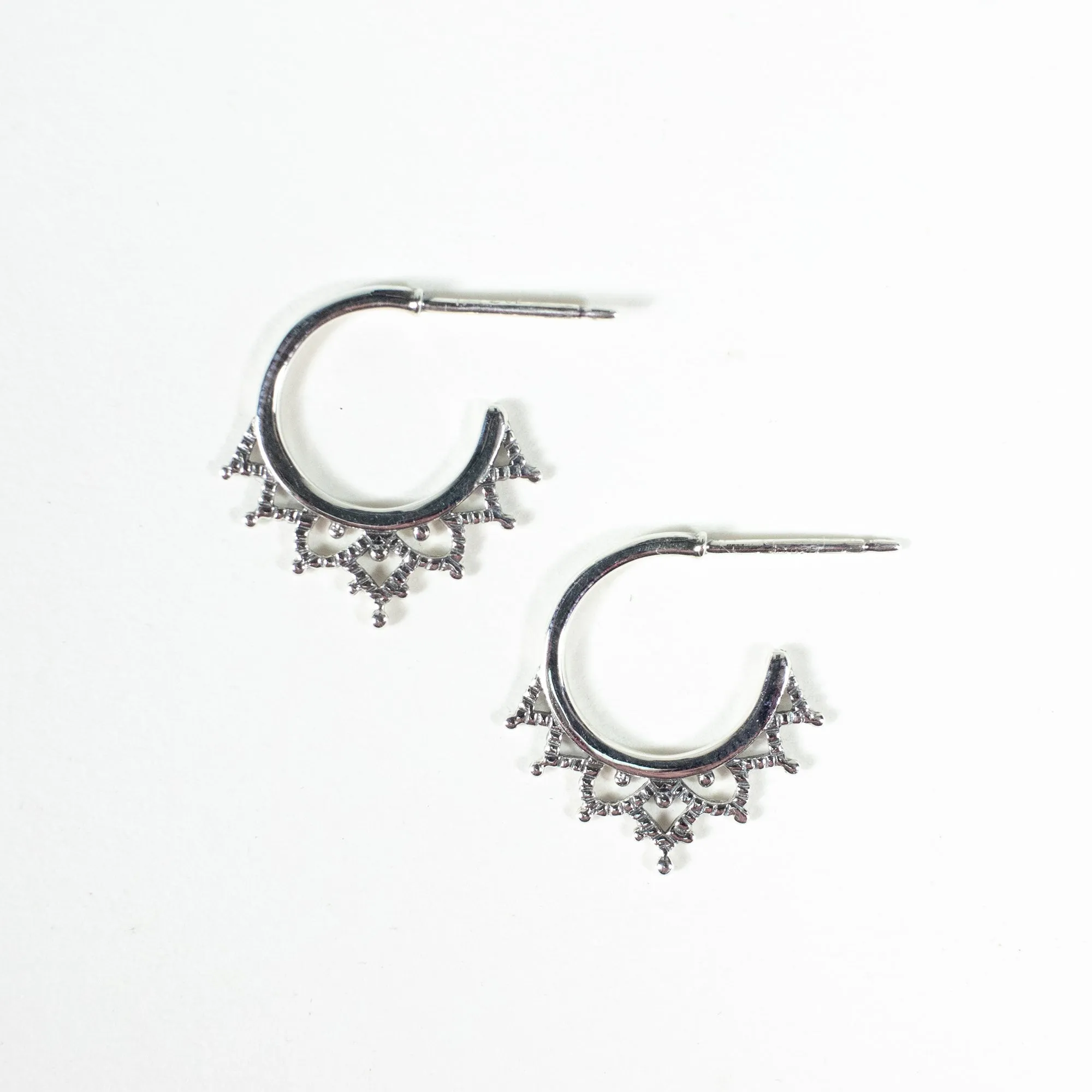 Silver Filigree Hoop Studs