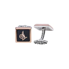 Silver Onyx Stone Tughra Square Cufflink