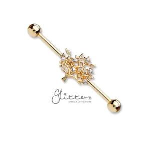 Surgical Steel Industrial Barbells with Multi CZ Set Life of Tree-Rose Gold