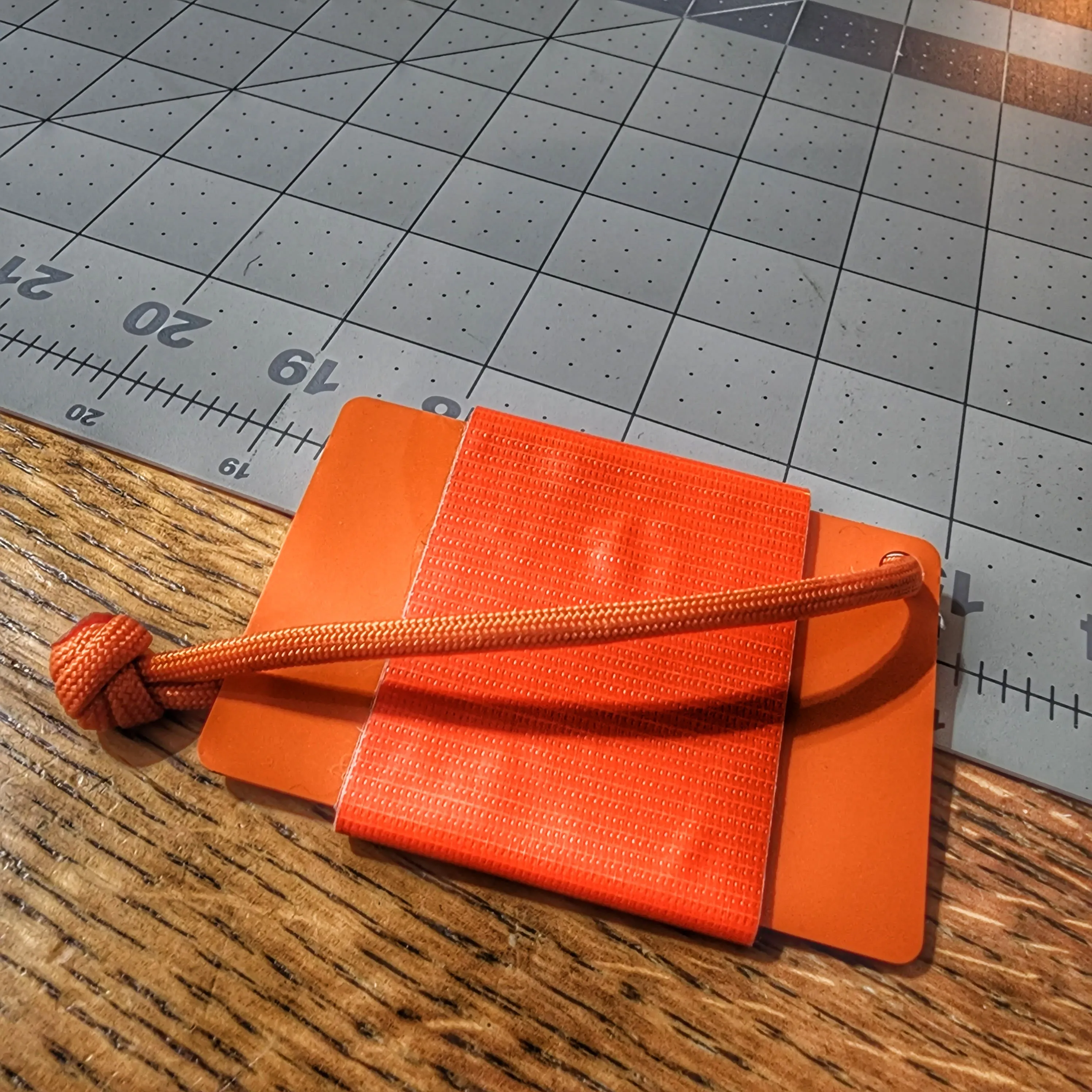 Tape Card - Duct Tape wrapped Orange Credit Card w/ Paracord Lanyard