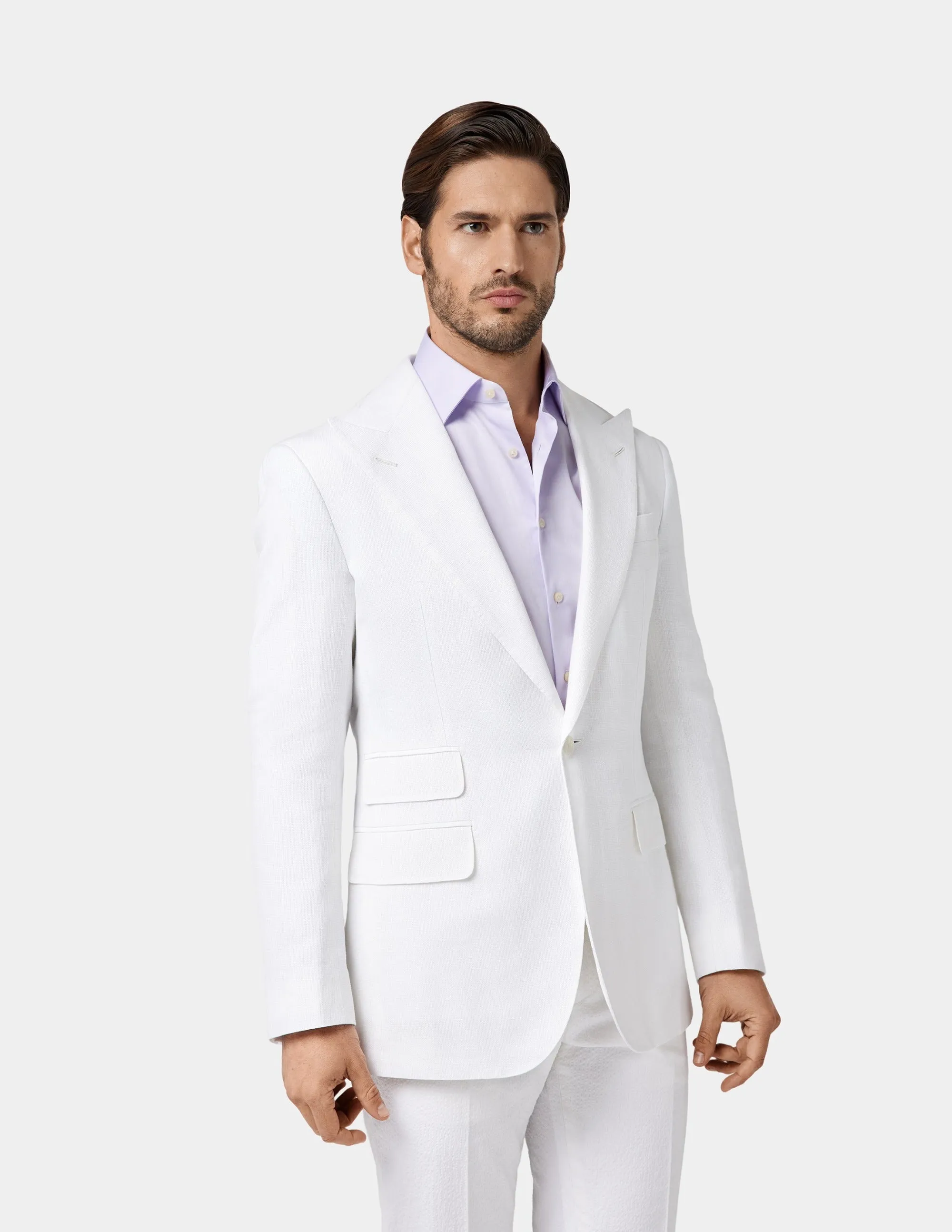 White Linen Single Breasted Peak Suit