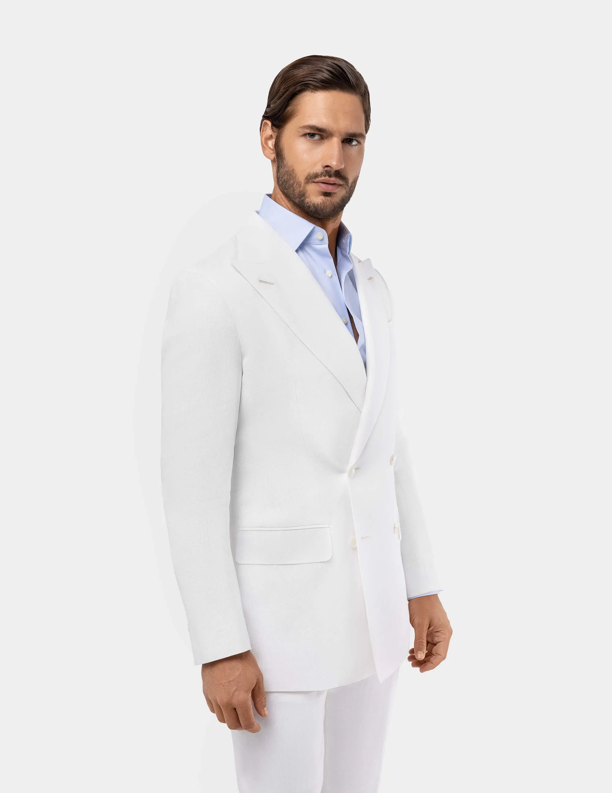 White Optical Double-Breasted Suit